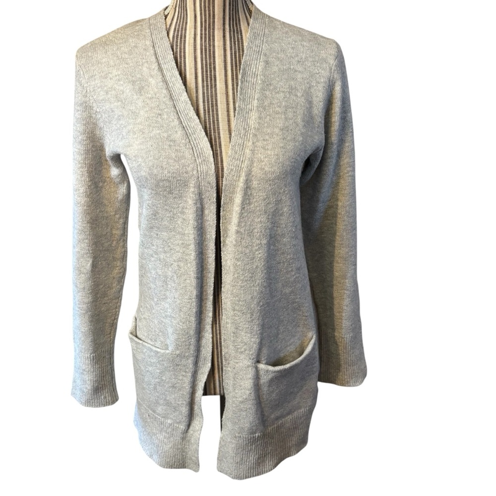 A New Day Cardigan XS Light Gray Open-Front Sweater Pockets Ribbed Trim Cotton